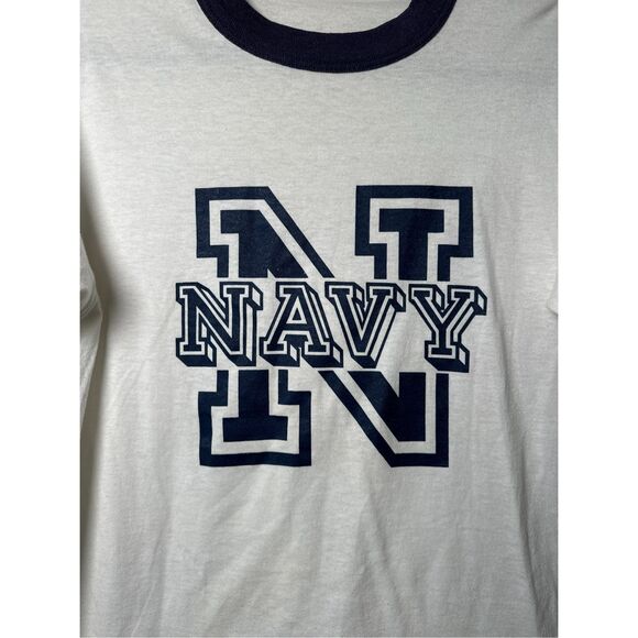 Vintage 90s US NAVY ringer T-Shirt sz Large - navy and white - Picture 3 of 10